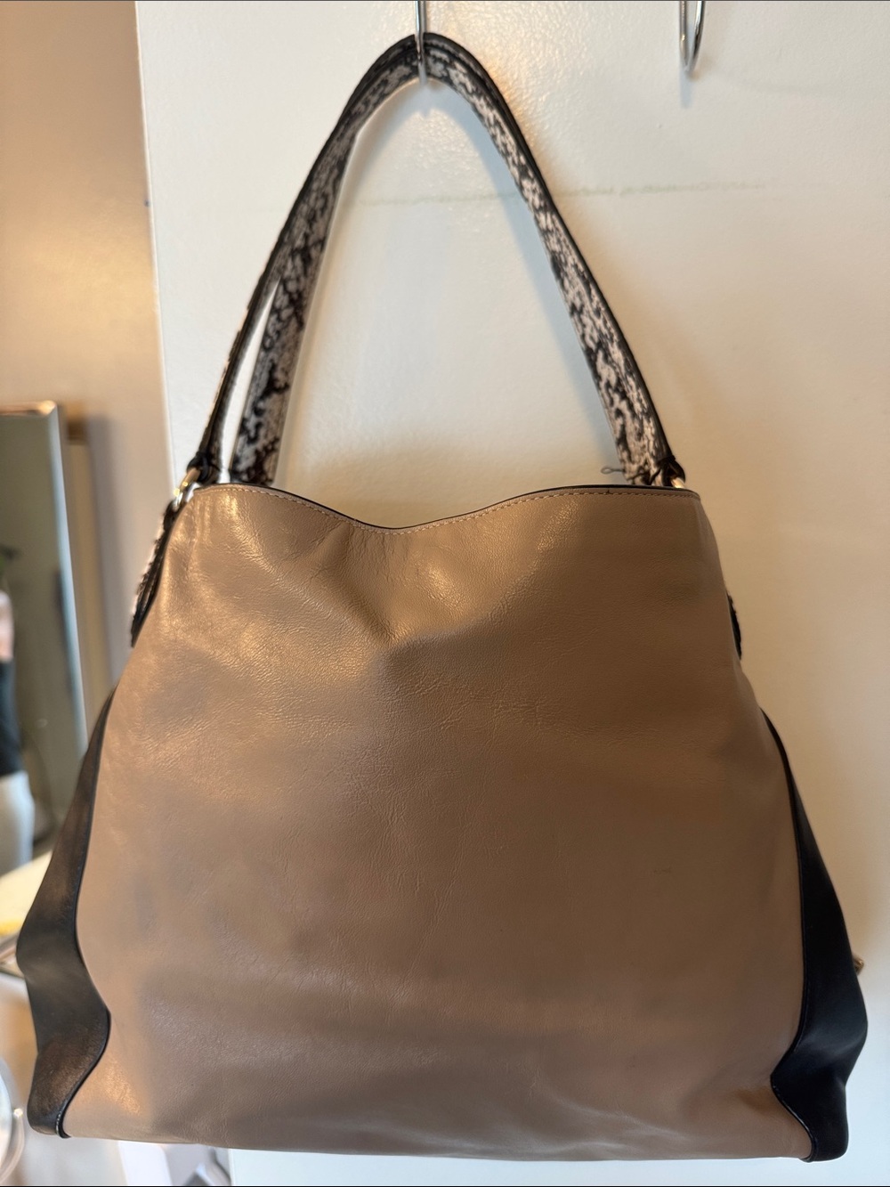 Coach Edie Taupe and Black Leather Hobo Bag - Picture 2 of 4
